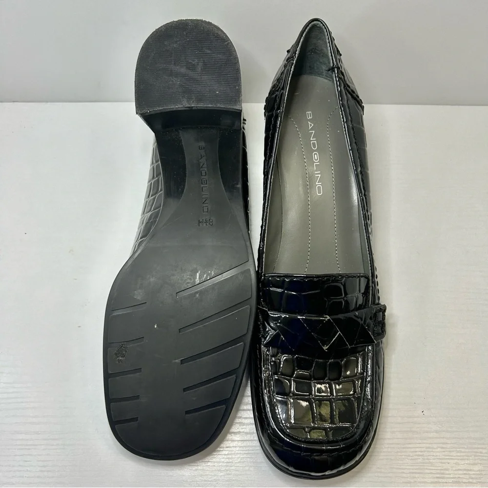 Bandolino Crocodile Texture Black Patent Leather Chunky Loafers Size 8 1/2